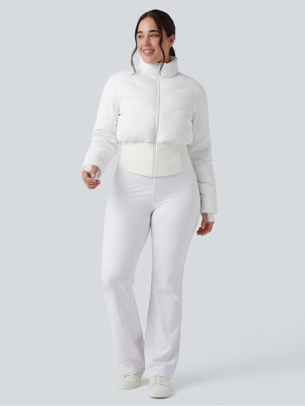 NWT Halara Women’s PuffFlex 3-in-1 Stand Collar Cropped Puffer Coat XL White